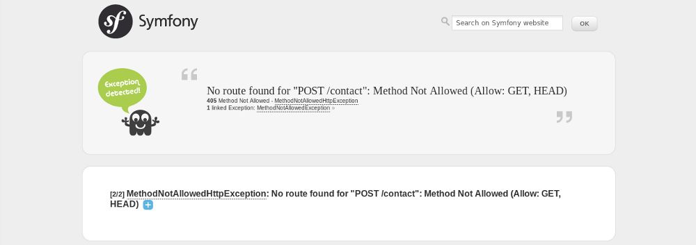 No route found for "POST /contact": Method Not Allowed (Allow: GET, HEAD)